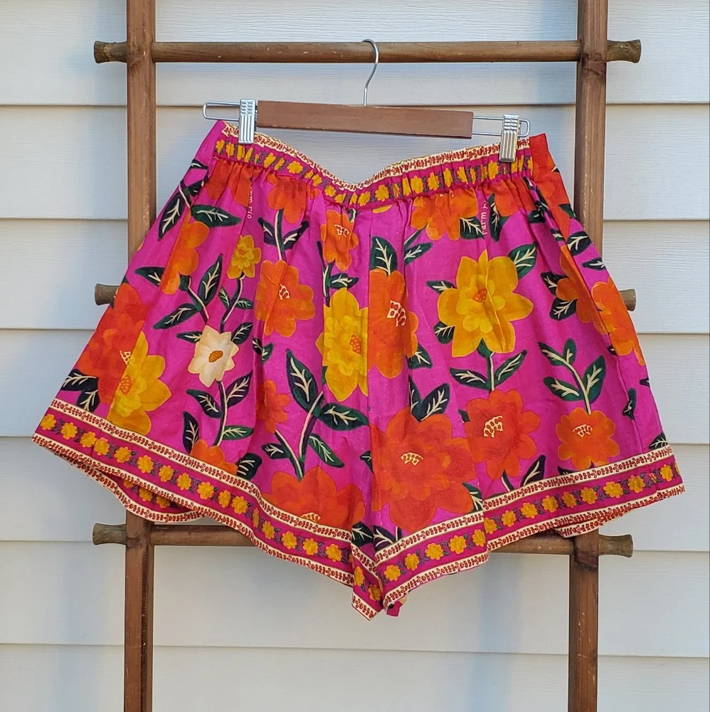 FARM Rio Floral High Waist Shorts in Pink and Orange - Picture 8 of 12